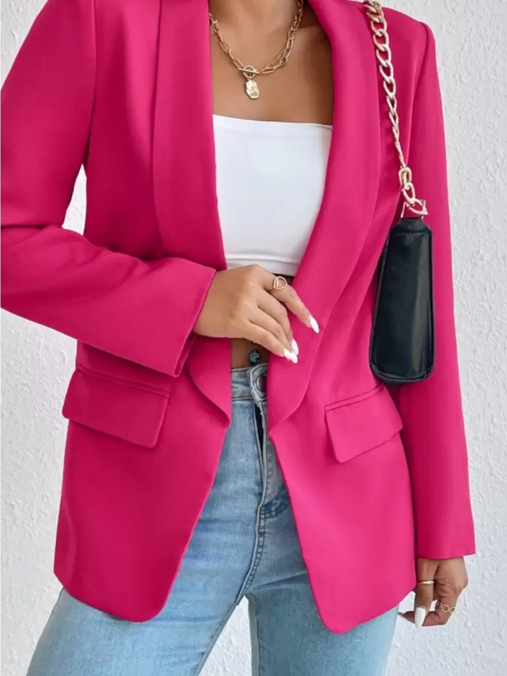 SHEIN Hot Pink Tailored Open-Front Blazer